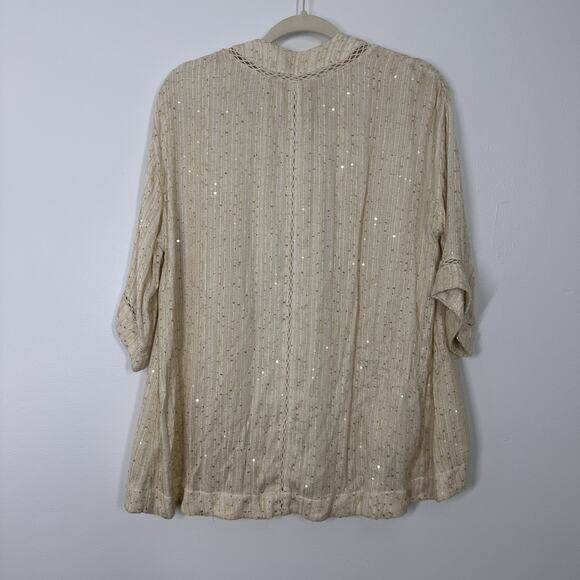 Soft Surroundings Womens XSP Cream Sequin Topper 3/4 Sleeve Spring Cardigan - Picture 6 of 6